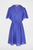 Pleated short dress blue women