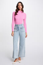 Ribbed jumper high collar pink women