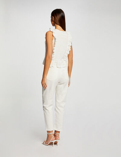 Short-sleeved t-shirt with ruffles ecru women
