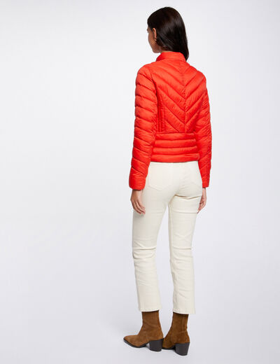 Straight zipped padded jacket orange ladies'
