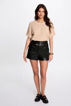 Pull manches courtes beige femme