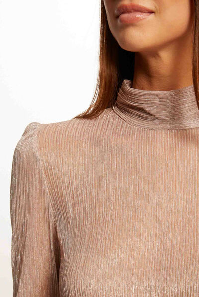 Metallised long-sleeved t-shirt antique pink ladies'