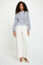 Embroidered blouse with high neck sky blue women