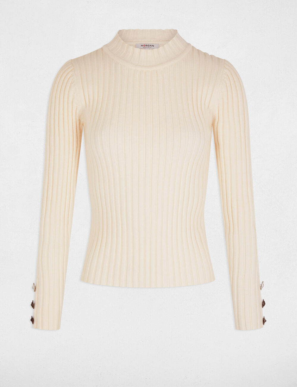 Ribbed jumper high collar ivory women