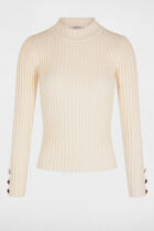Ribbed jumper high collar ivory women