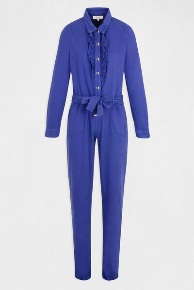 Straight jumpsuit with ruffles purple ladies'