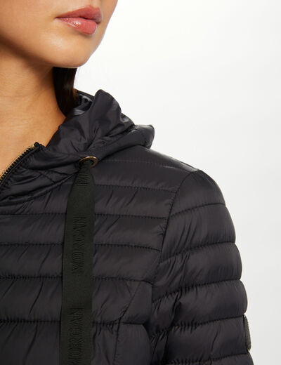 Zipped waisted padded jacket with hood black ladies'