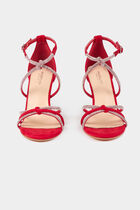 Sandals with heels and rhinestones red women