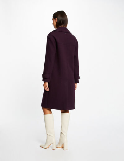 Long straight double breasted coat dark purple ladies'