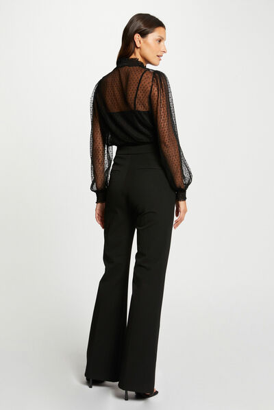 Long-sleeved t-shirt with dobby spot black ladies'