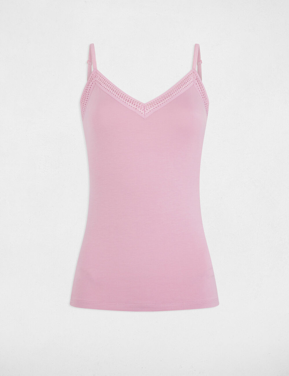 Vest top thin straps with lace strips pastel pink women