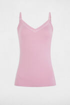 Vest top thin straps with lace strips pastel pink women