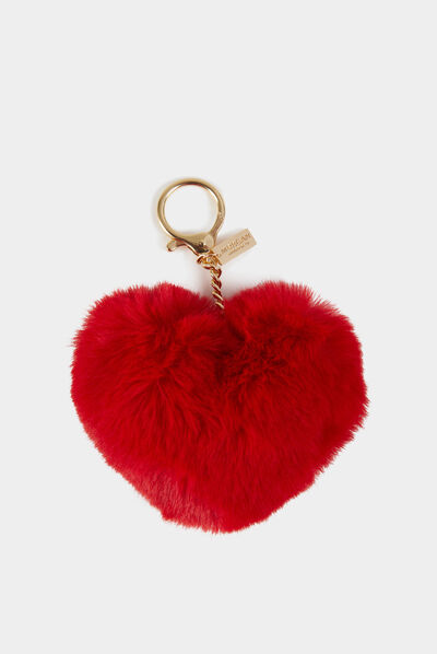 Faux fur heart keychain red ladies'