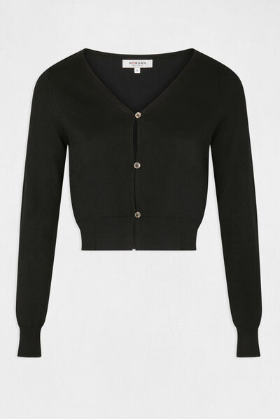 Buttoned long-sleeved cardigan black ladies'
