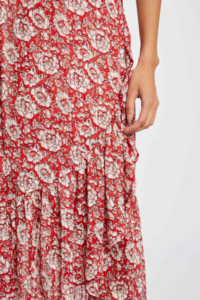 Midi A-line skirt with floral print red ladies'