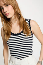 Striped round neck tank top navy blue women