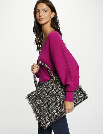 Rectangular shopper bag with fringes black ladies'