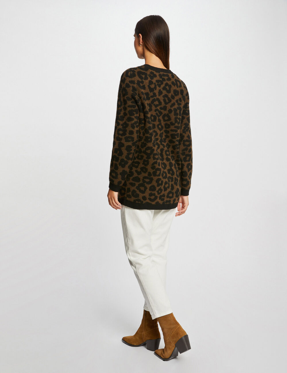 Mid-length cardigan leopard print black women