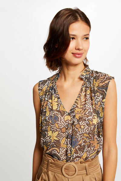 Sleeveless blouse with vegetal print multico ladies'