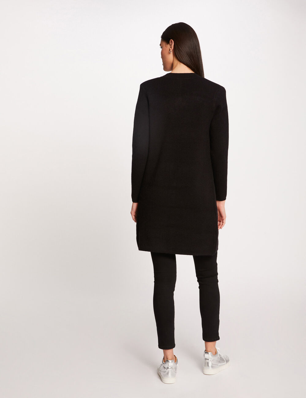 Straight Knit Vest with Notched Collar dark grey women