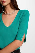 Jumper with V-neck turquoise blue women