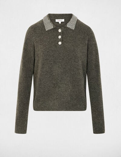 Fitted sweater with turned-down collar dark grey women