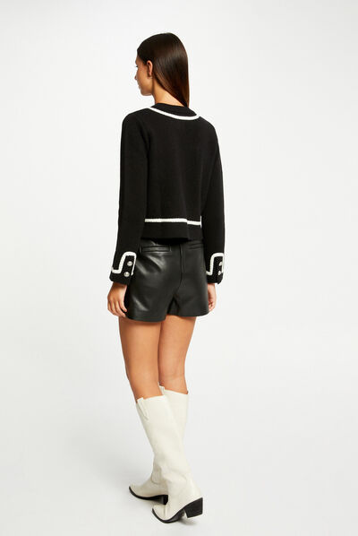 Buttoned long-sleeved cardigan black ladies'