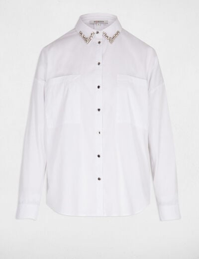 Oversized shirt with rhinestones white women