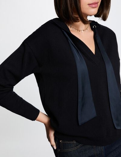 Hooded sweater navy blue women