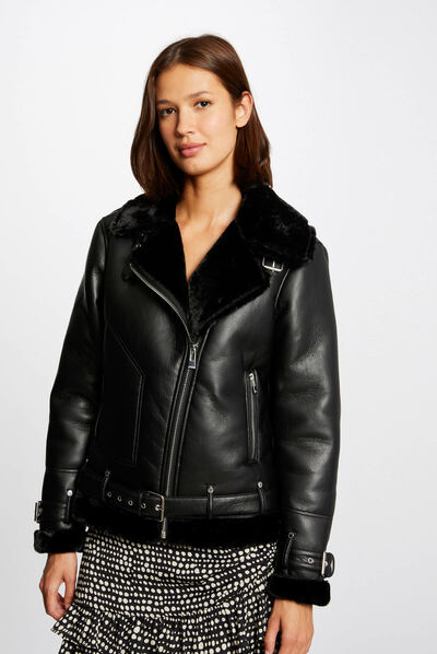 Straight jacket in faux leather black ladies'
