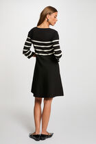 Robe tricot trapéze à rayures noir femme