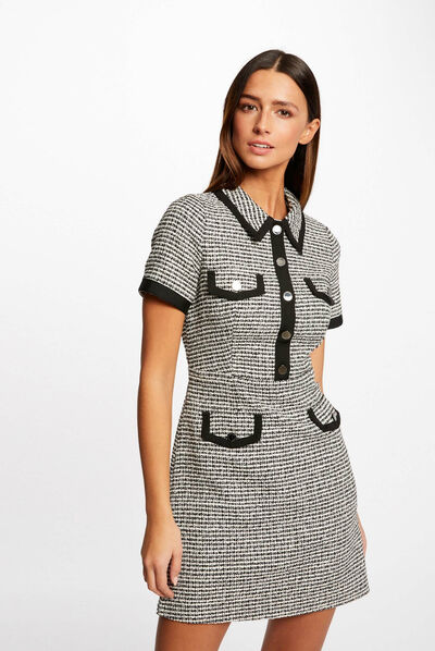 Straight dress with polo collar black ladies'