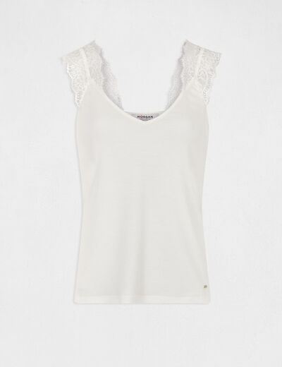Vest top wide straps with lace ecru women