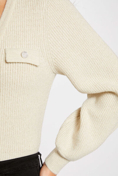 Long-sleeved cardigan with V-neck beige ladies'