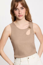 Jewel neck tank top taupe women