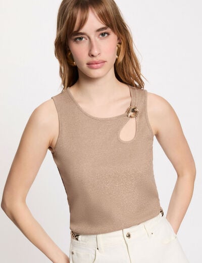 Jewel neck tank top taupe women