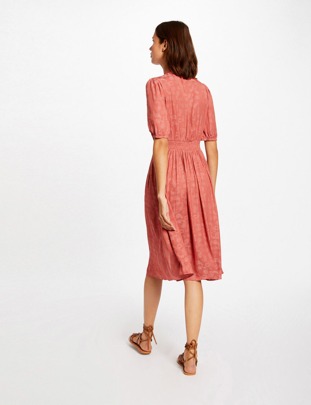 Straight dress with paisley print rust women