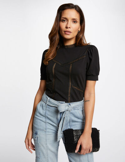 Short-sleeved t-shirt with high collar black ladies'