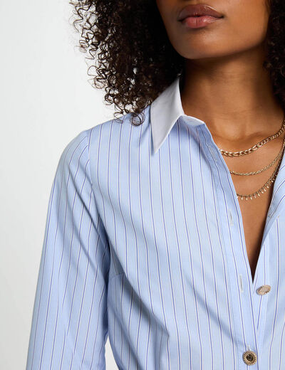 Striped A-line mini dress sky blue women