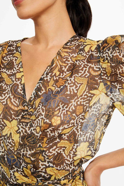 Wrap dress with vegetal print multico ladies'