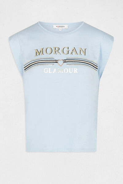 Short-sleeved t-shirt with message sky blue ladies'