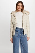 Doudoune simili cuir capuche ivoire femme