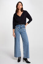 Jumper V-neck and hood navy blue women