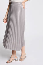 Maxi pleated skirt silver color women