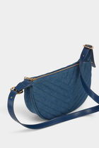 Quilted half moon bag stone wash denim women