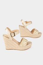 Sandales compensées jaune or femme
