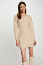 Fitted mini knitted dress beige women