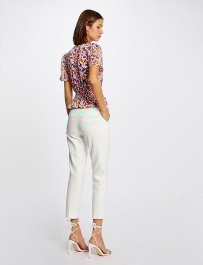 Short-sleeved t-shirt floral print ecru women