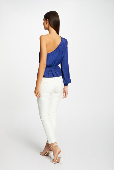 Asymmetrical smocked blouse electric blue ladies'