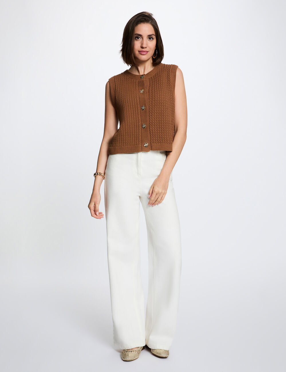 Sleeveless sweater camel women